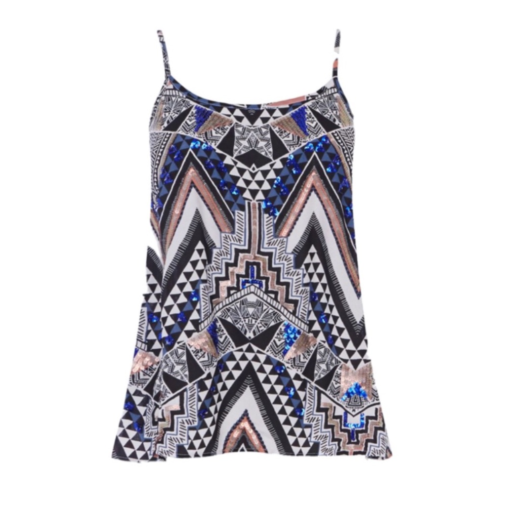 Warehouse Aztec Printed Sparkly Sequin Cami Top - image 2